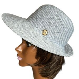 Shireen Cotton Blend Turn Brim Sun Hat in Light Blue Heather Packable SPF 50+